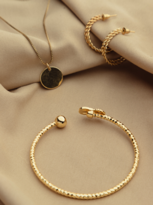 Conjunto Lena Colar Pingente Brinco Pulseira Banho de Ouro 18k